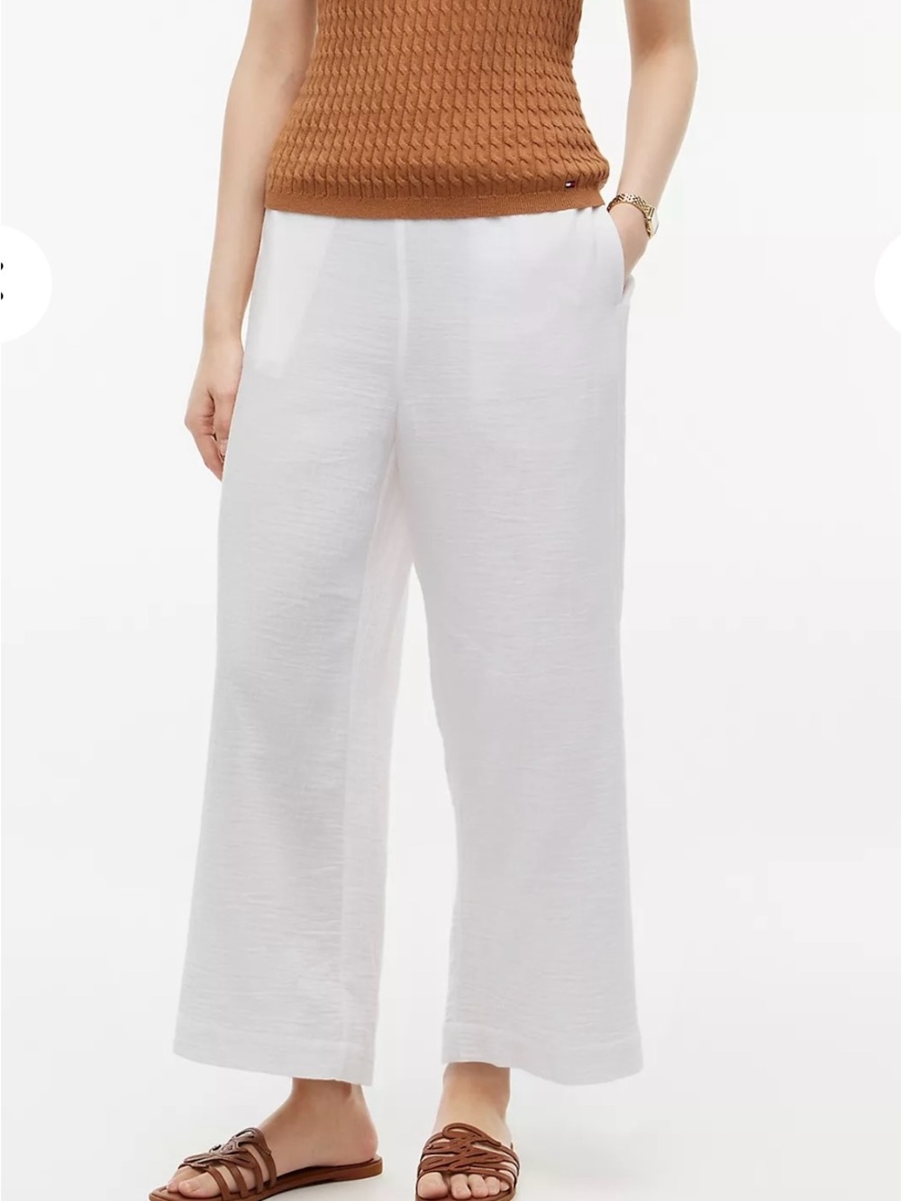 J Jill Cotton-Gauze Wide-Leg White Pants L
